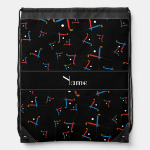 Personalized name black field hockey pattern drawstring bag