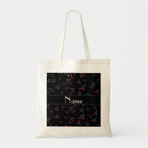 Personalized name black field hockey pattern tote bag