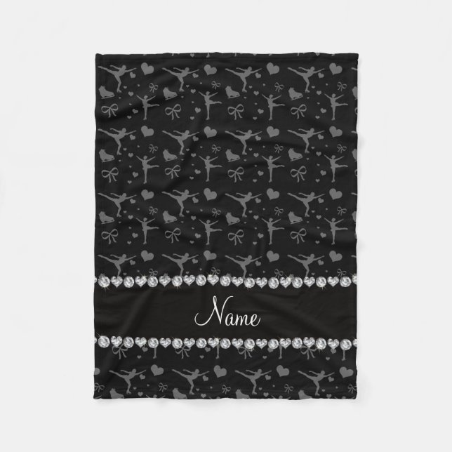 Personalized name black figure skating fleece blanket (Front)