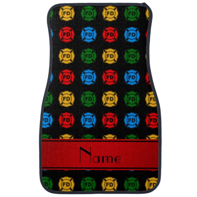 Personalized name black fire department symbols car mat (Front)