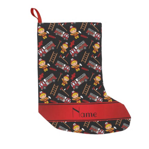 Personalized name black firemen trucks ladders small christmas stocking