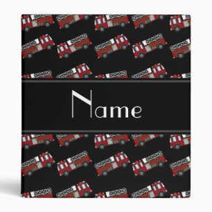 Personalized name black firetrucks 3 ring binder