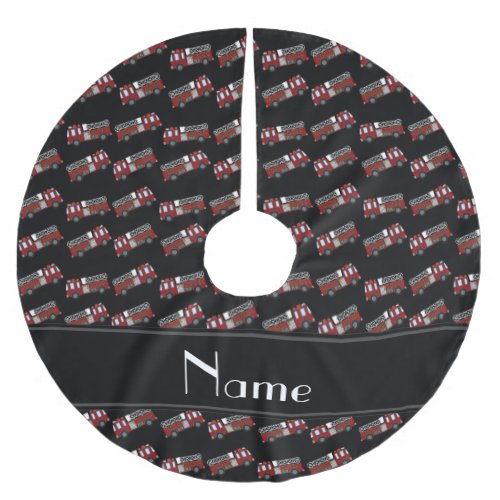 Personalized name black firetrucks brushed polyester tree skirt