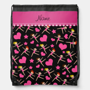Personalized name black girl gymnasts hearts stars drawstring bag