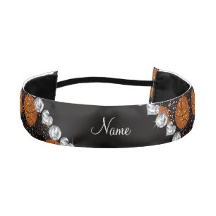 Personalized name black glitter basketballs athletic headband