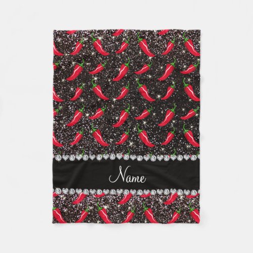 Personalized name black glitter chili pepper fleece blanket