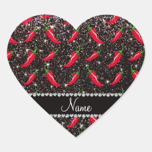 Personalized name black glitter chili pepper heart sticker