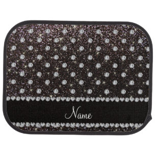 Personalized name black glitter diamonds car floor mat