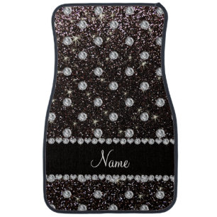 Personalized name black glitter diamonds car mat