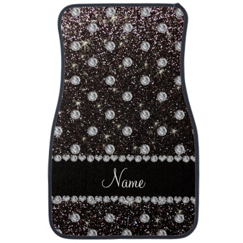 Personalized name black glitter diamonds car mat