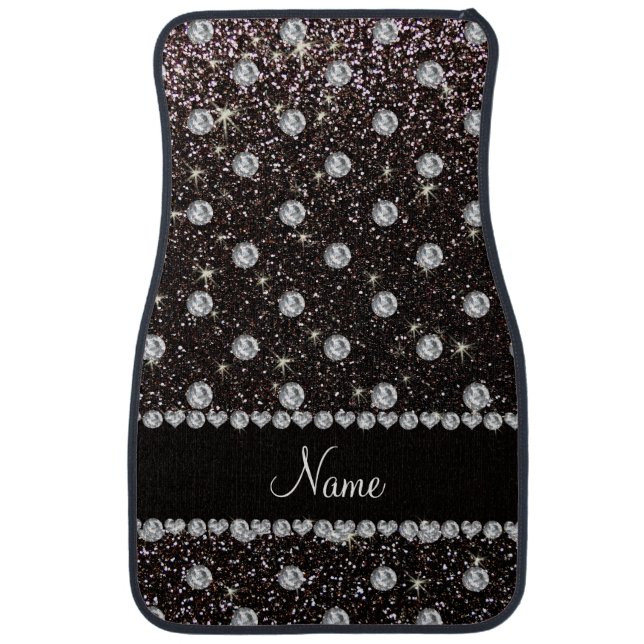 Personalized name black glitter diamonds car mat (Front)