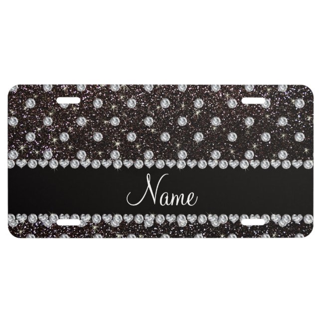 Personalized name black glitter diamonds license plate (Front)