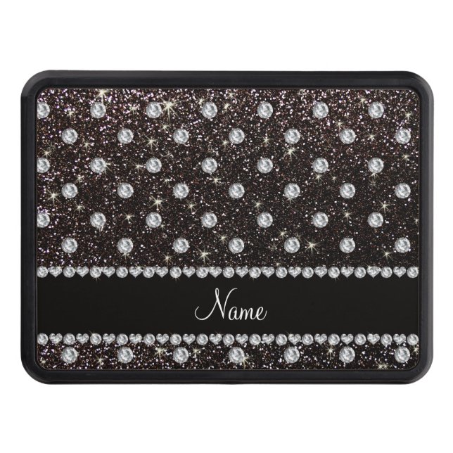 Personalized name black glitter diamonds trailer hitch cover (Front)