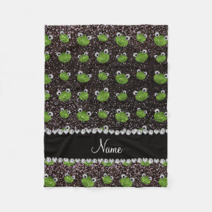 Personalized name black glitter frogs fleece blanket