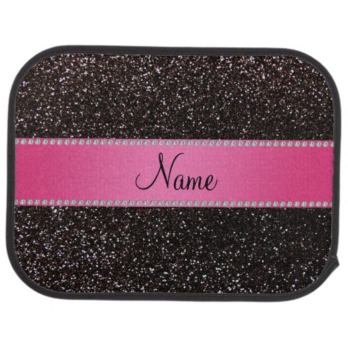 Personalized name black glitter pink stripe car floor mat