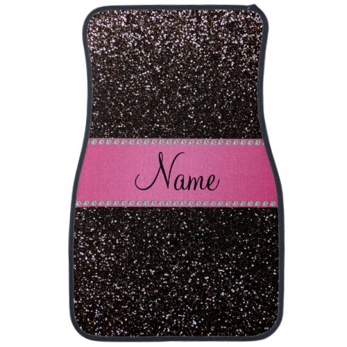 Personalized name black glitter pink stripe car mat