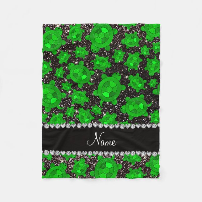Personalized name black glitter sea turtles fleece blanket (Front)