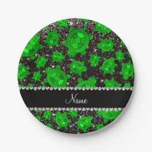 Personalized name black glitter sea turtles paper plates
