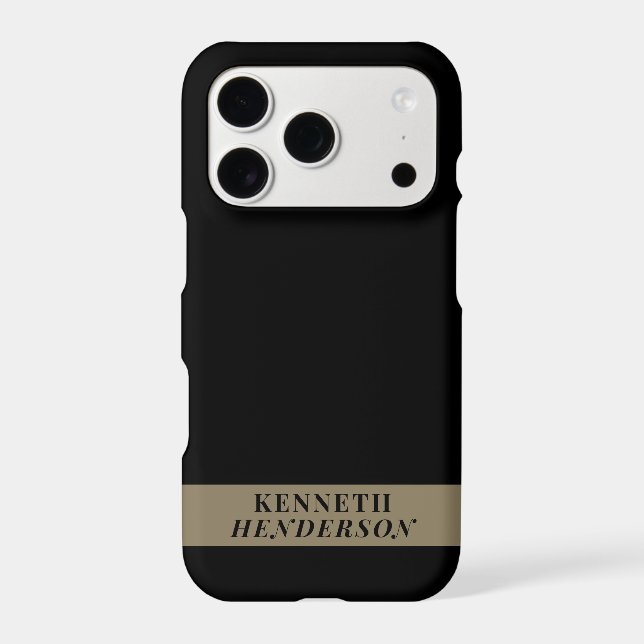 Personalized Name Black Gold Minimalist Elegant iPhone Case (Back)