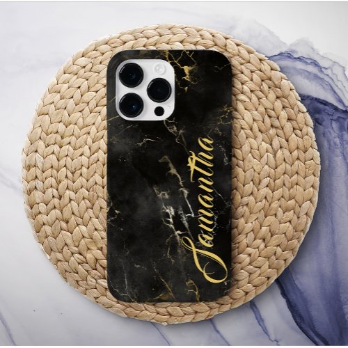 Personalized name Black golden marble custom Case_Mate iPhone 14 Pro Max Case