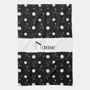 Personalized name black golf balls kitchen towel