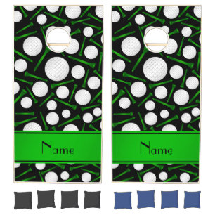Personalized name black golf balls tees cornhole set