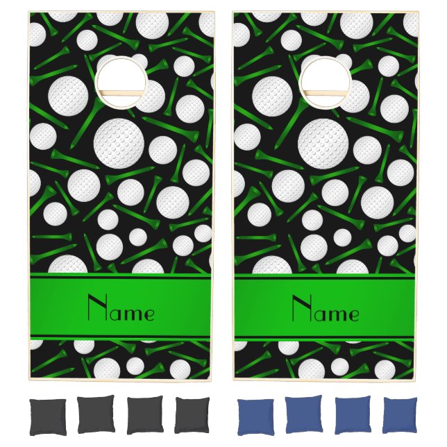 Personalized name black golf balls tees cornhole set (Set)