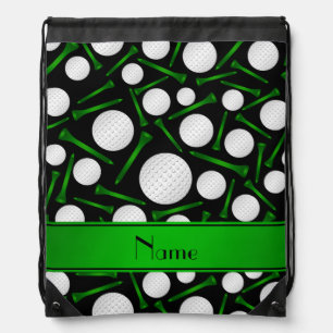 Personalized name black golf balls tees drawstring bag