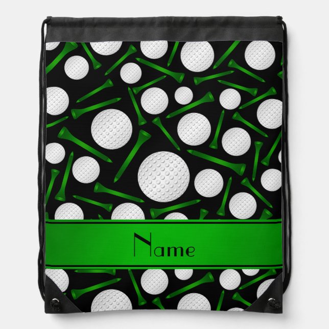 Personalized name black golf balls tees drawstring bag (Front)