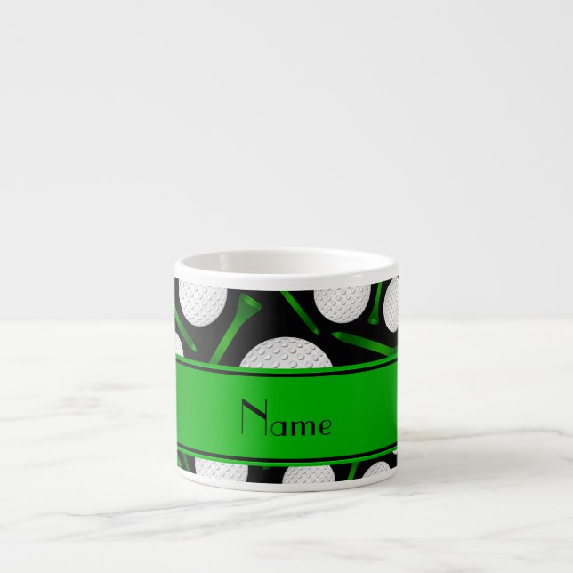 Personalized name black golf balls tees espresso cup (Front)