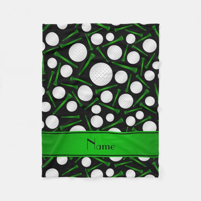 Personalized name black golf balls tees fleece blanket (Front)