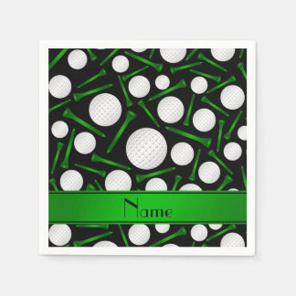 Personalized name black golf balls tees paper napkins