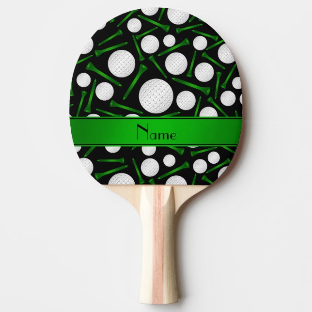 Personalized name black golf balls tees Ping-Pong paddle (Front)