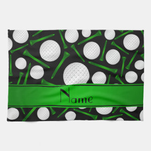 Personalized name black golf balls tees towel