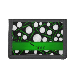 Personalized name black golf balls tees tri-fold wallet
