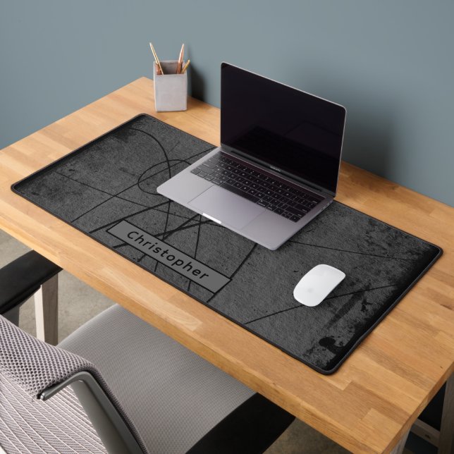 Personalized Name Black Gray Masculine Abstract  Desk Mat (Office 2)