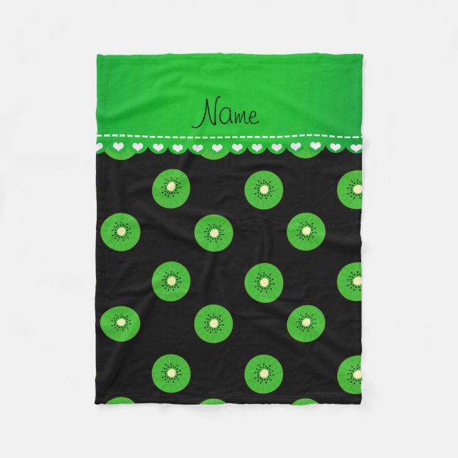 Personalized name black green kiwi fleece blanket (Front)