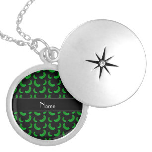 Personalized name black green pickles silver plated necklace