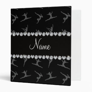 Personalized name black gymnastics pattern 3 ring binder