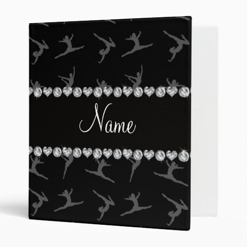 Personalized name black gymnastics pattern 3 ring binder