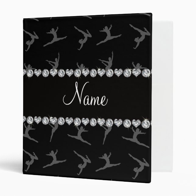 Personalized name black gymnastics pattern 3 ring binder (Front/Inside)