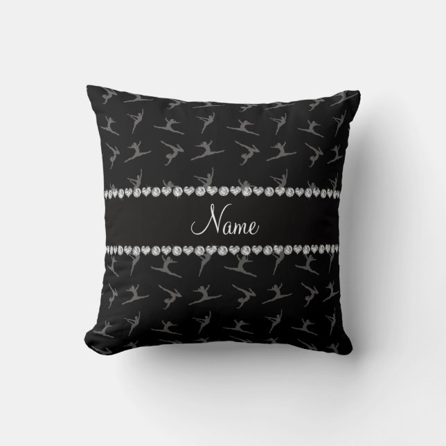 Personalized name black gymnastics pattern throw pillow (Front)