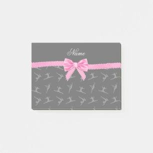 Personalized name black gymnastics pink bow post-it notes