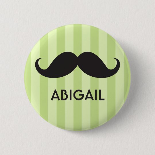 Personalized name black handlebar mustache green pinback button