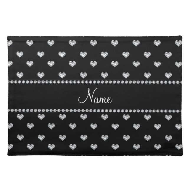 Personalized name black heart diamonds placemat (Front)