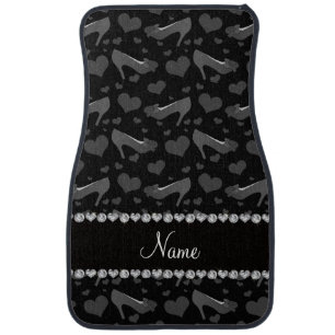 Personalized name black hearts shoes bows car floor mat