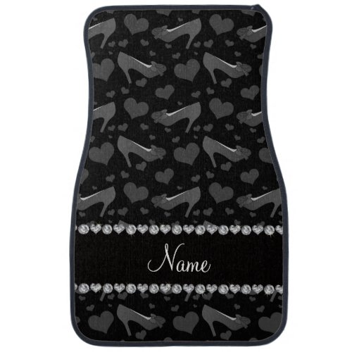 Personalized name black hearts shoes bows car floor mat