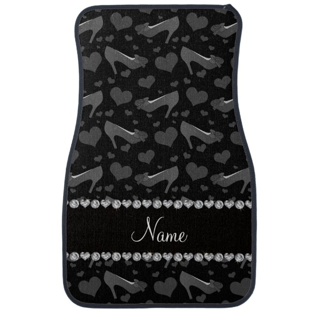 Personalized name black hearts shoes bows car floor mat (Front)