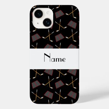 Personalized Name Black Hockey Pattern Case-mate Iphone 14 Case by Brothergravydesigns at Zazzle