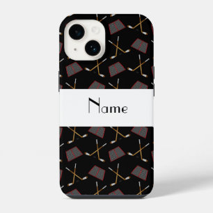 Personalized name black hockey pattern iPhone 14 case